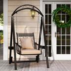Outdoor Porch Swing with Removable Cushions and Side Tables for Garden Backyard