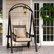 Outdoor Porch Swing with Removable Cushions and Side Tables for Garden Backyard