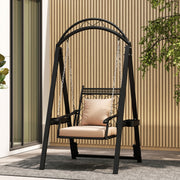 Outdoor Porch Swing with Removable Cushions and Side Tables for Garden Backyard