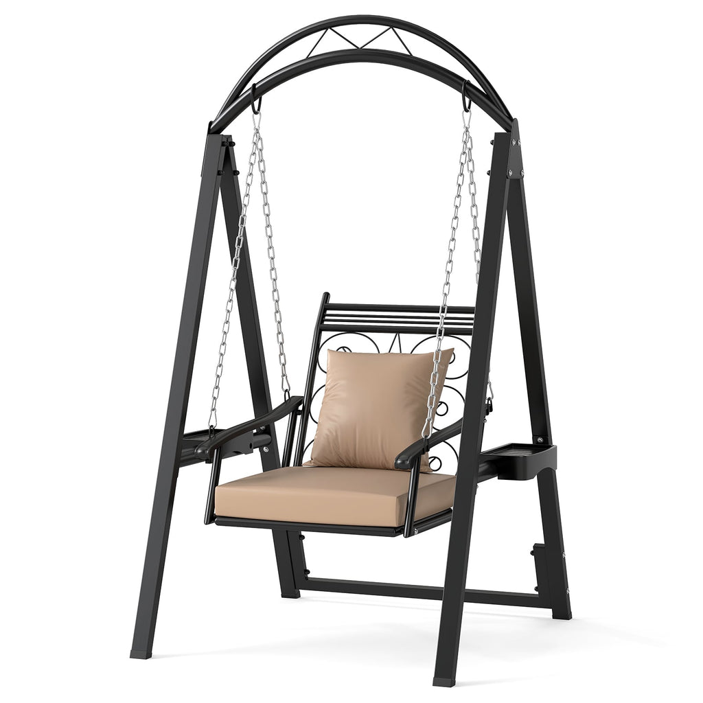 Outdoor Porch Swing with Removable Cushions and Side Tables for Garden Backyard