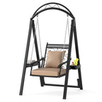 Outdoor Porch Swing with Removable Cushions and Side Tables for Garden Backyard