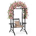 Outdoor Porch Swing with Stand and 2 Trellises for Adults Patio Swing Chair with Removable Cushions