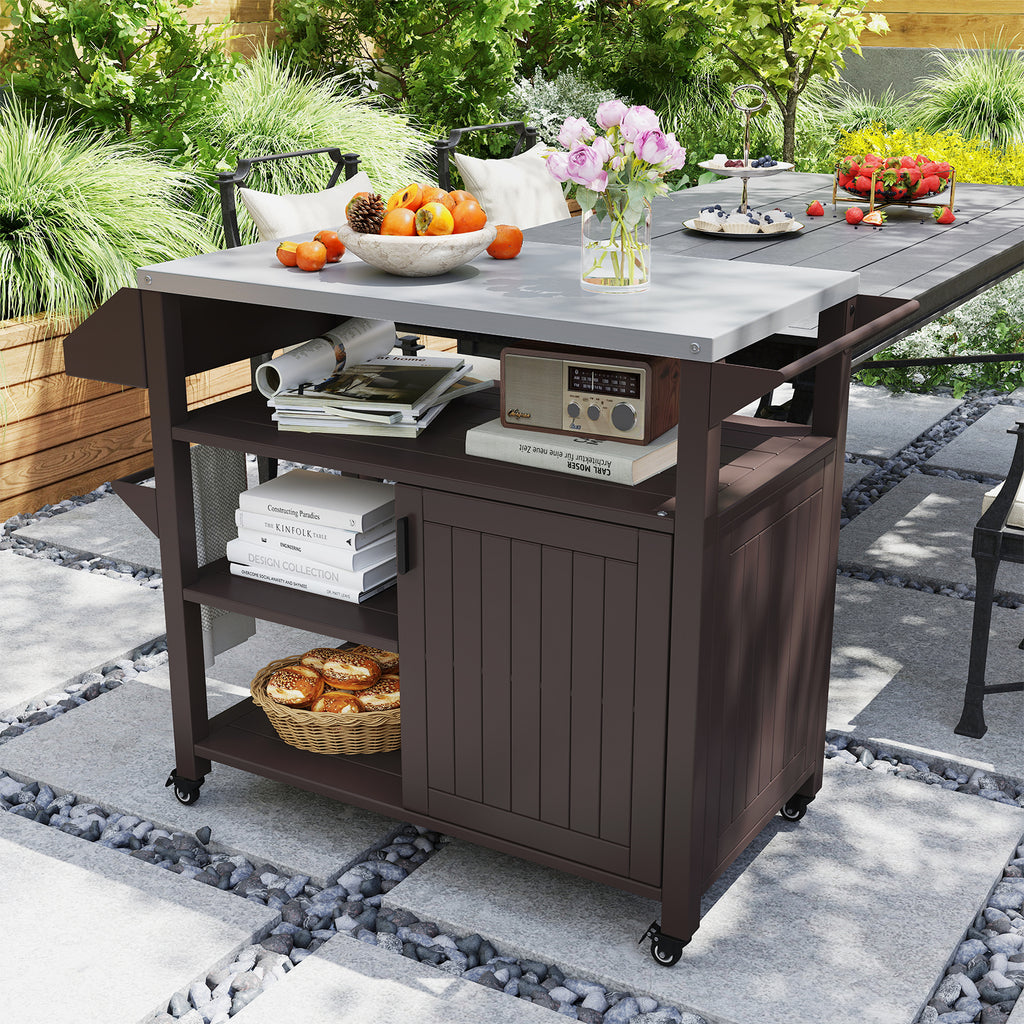 Outdoor Grill Cart with Storage Cabinet