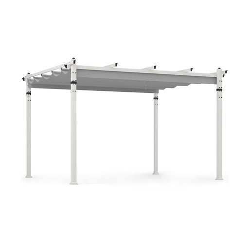 Costway Outdoor Pergola with Retractable Canopy Aluminium Frame Anchor Plates Grey - Garden Shade Structure NP11781HS