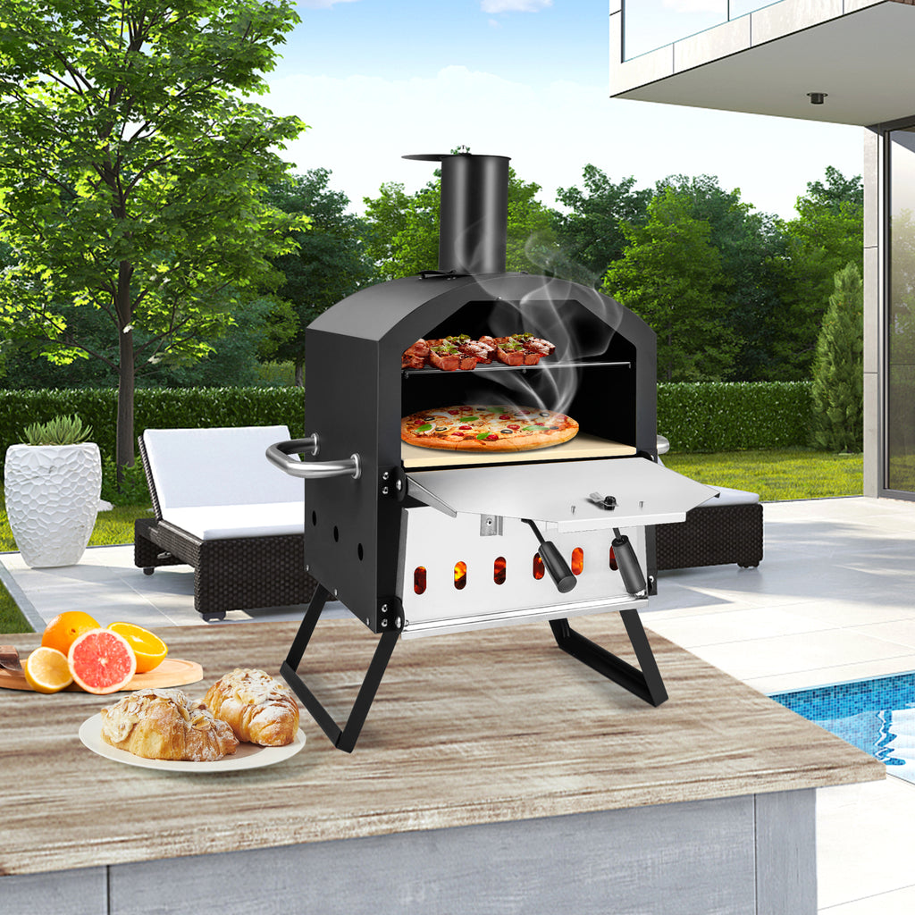 Outdoor Pizza Oven with Waterproof Cover and Anti-scalding Handles