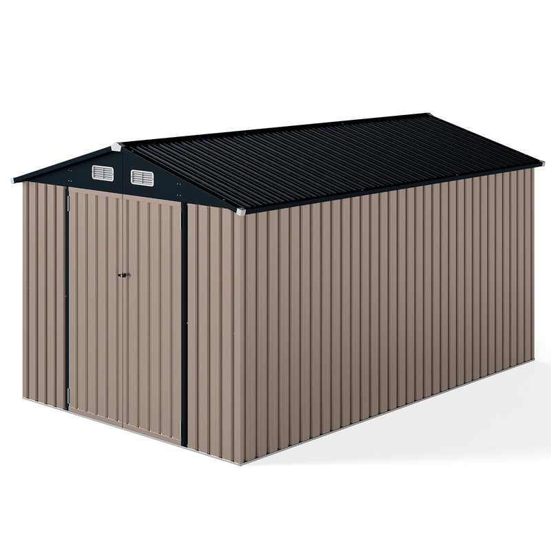 Costway Large Outdoor Storage Shed Sloping Roof Utility Tool House Grey - Garden Steel Shed GT4434GR