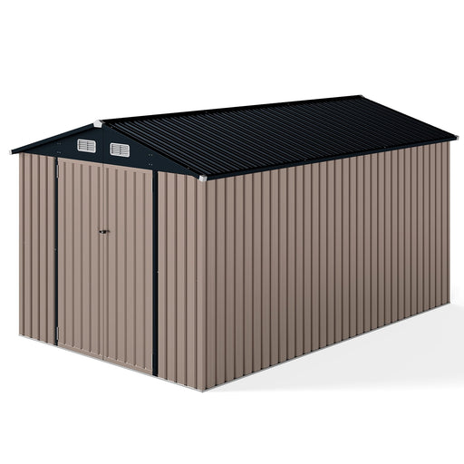 Costway Large Outdoor Storage Shed Sloping Roof Utility Tool House Grey - Garden Steel Shed GT4434GR