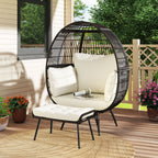 Patio Oversized Egg Chair with Ottoman and Soft Cushions