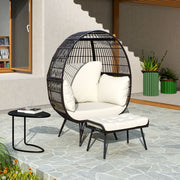 Patio Oversized Egg Chair with Ottoman and Soft Cushions