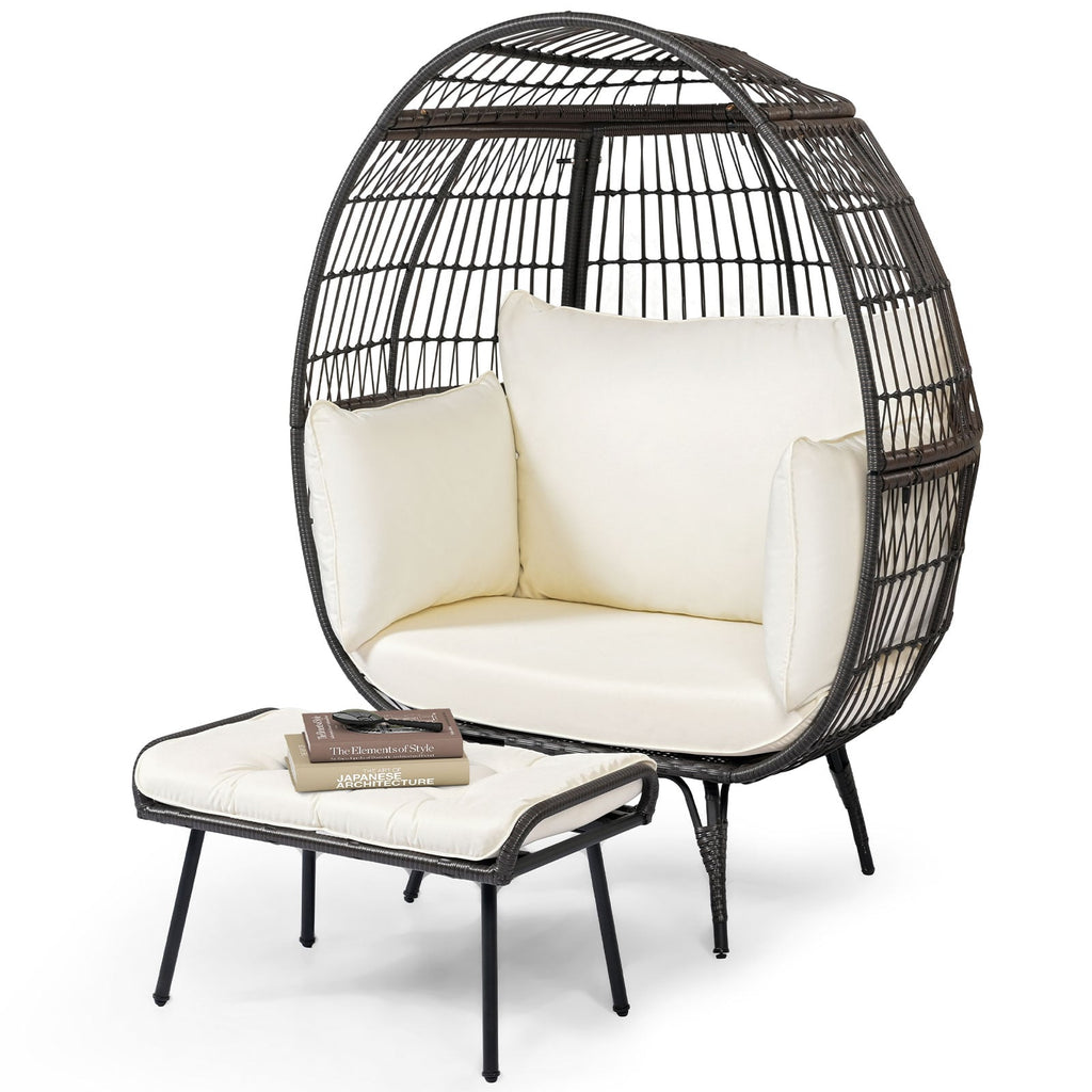Patio Oversized Egg Chair with Ottoman and Soft Cushions
