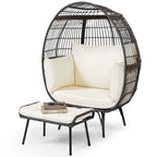 Patio Oversized Egg Chair with Ottoman and Soft Cushions