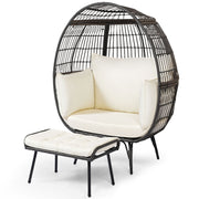 Patio Oversized Egg Chair with Ottoman and Soft Cushions