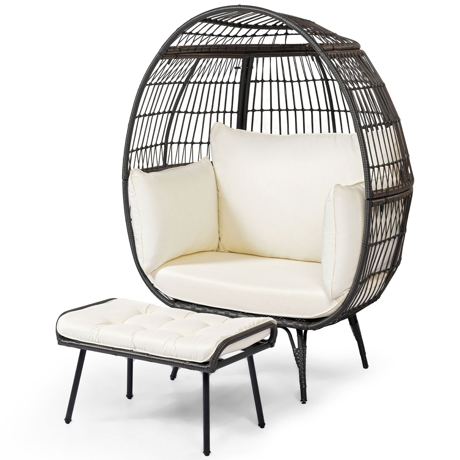 Patio Oversized Egg Chair with Ottoman and Soft Cushions