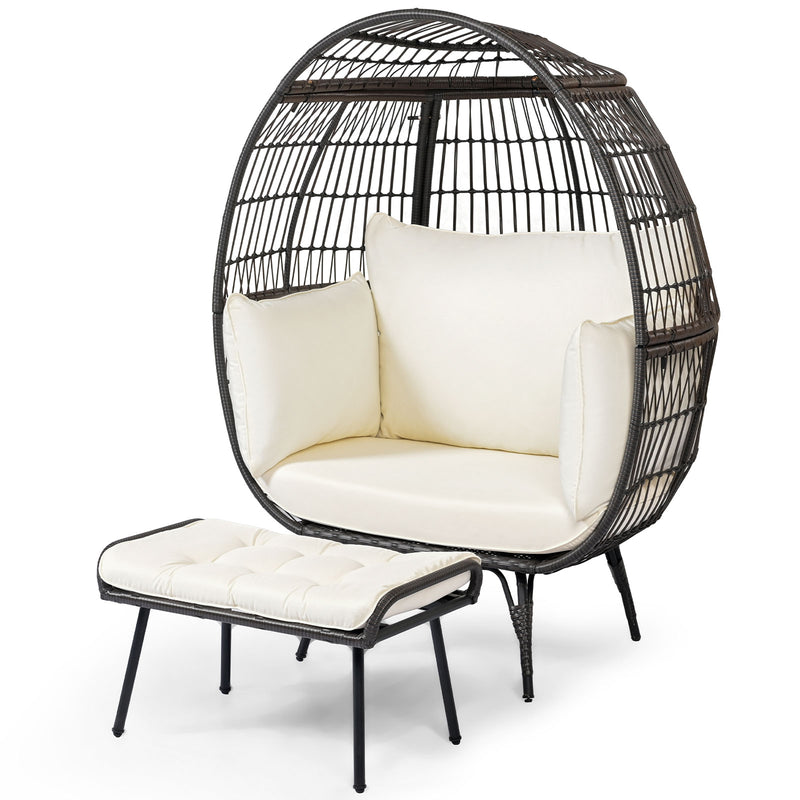 Patio Oversized Egg Chair with Ottoman and Soft Cushions