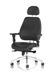 Chiro Plus Ultimate High Back Ergonomic Posture Chair – Black Leather, three-quarter view
