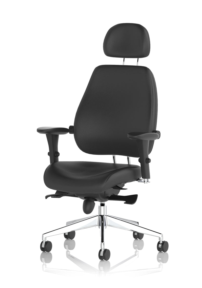 Chiro Plus Ultimate High Back Ergonomic Posture Chair – Black Leather, three-quarter view