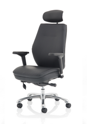 Domino High Back Ergonomic Posture Chair – Black Leather, three-quarter view