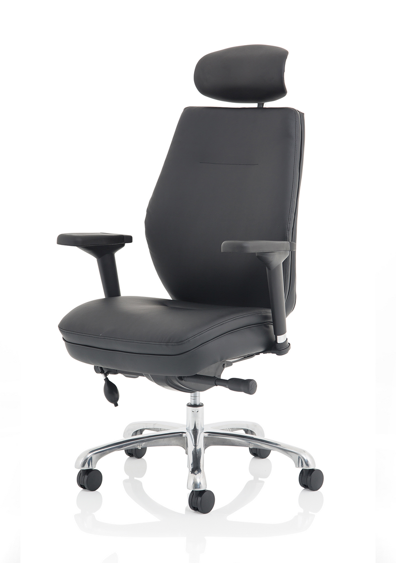 Domino High Back Ergonomic Posture Chair – Black Leather, three-quarter view