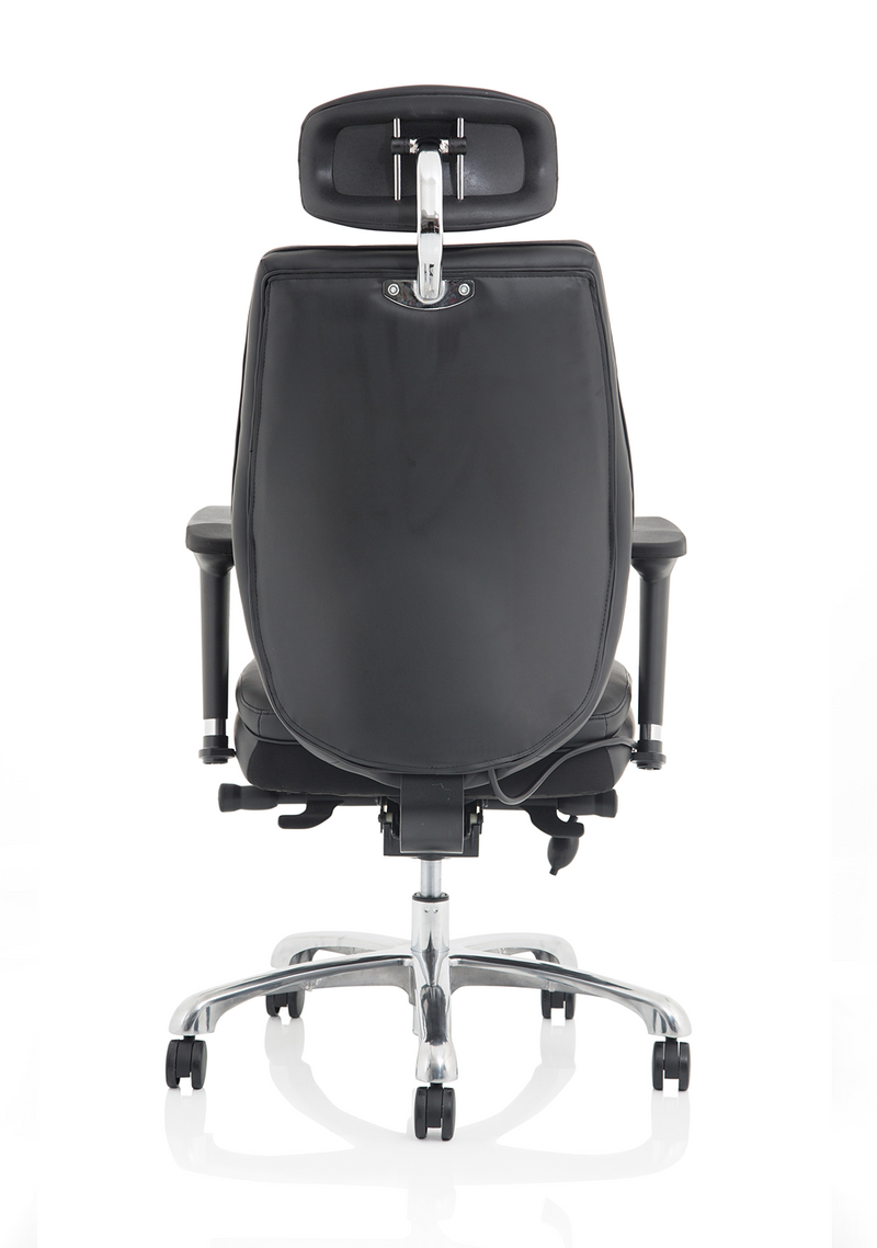 Domino High Back Ergonomic Posture Chair – Black Leather, lumbar support detail