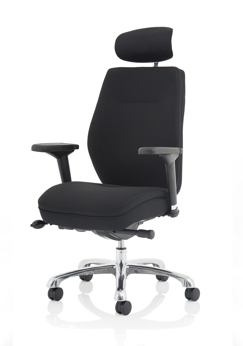 Domino High Back Ergonomic Posture Chair – Black Fabric, three-quarter view