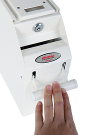 Hand holding a white device with 'Phoenix' branding on a white background