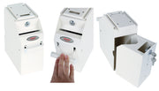 White electronic device with a hand interacting with it on a white background