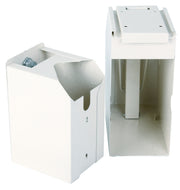 White plastic bracket or support structure on a white background