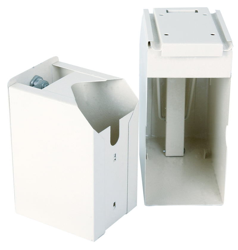 White plastic bracket or support structure on a white background