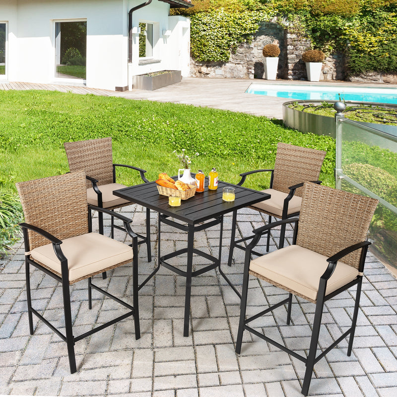 Patio Rattan Bar Stools Set of 4 with Soft Cushions High Backrest - image 2
