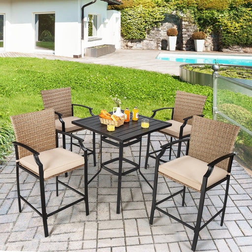 Patio Rattan Bar Stools Set of 4 with Soft Cushions High Backrest - image 2