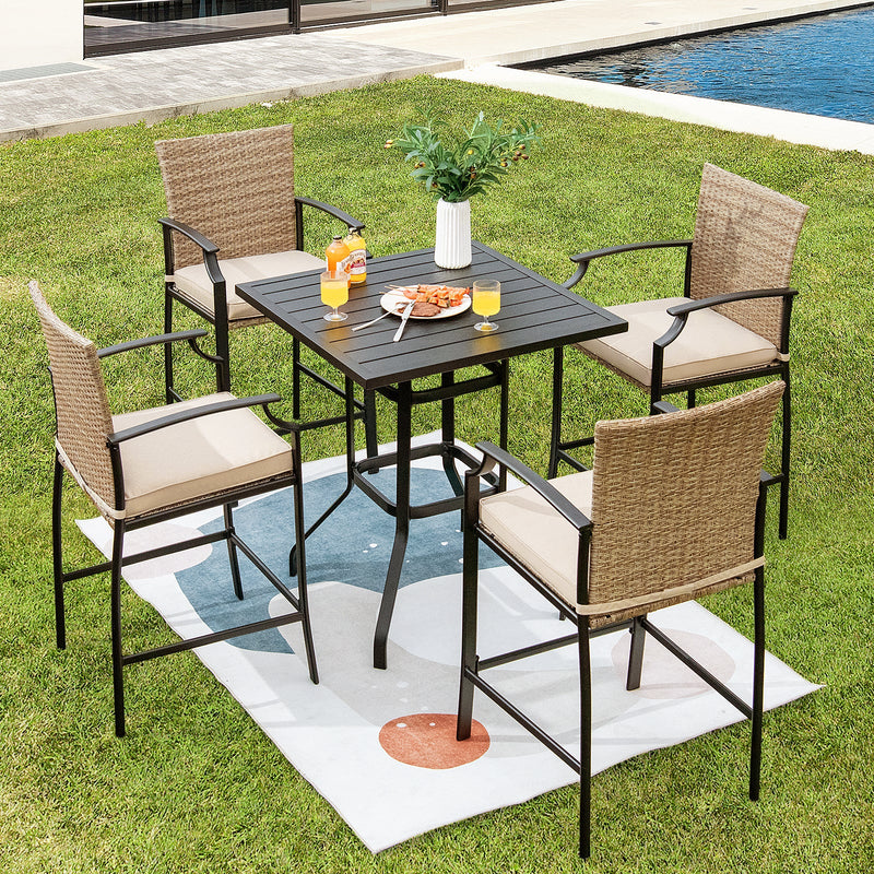 Patio Rattan Bar Stools Set of 4 with Soft Cushions High Backrest - image 3