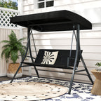 3-Person Porch Swing with Stand Adjustable Canopy Swing with Rattan Seat
