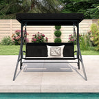 3-Person Porch Swing with Stand Adjustable Canopy Swing with Rattan Seat