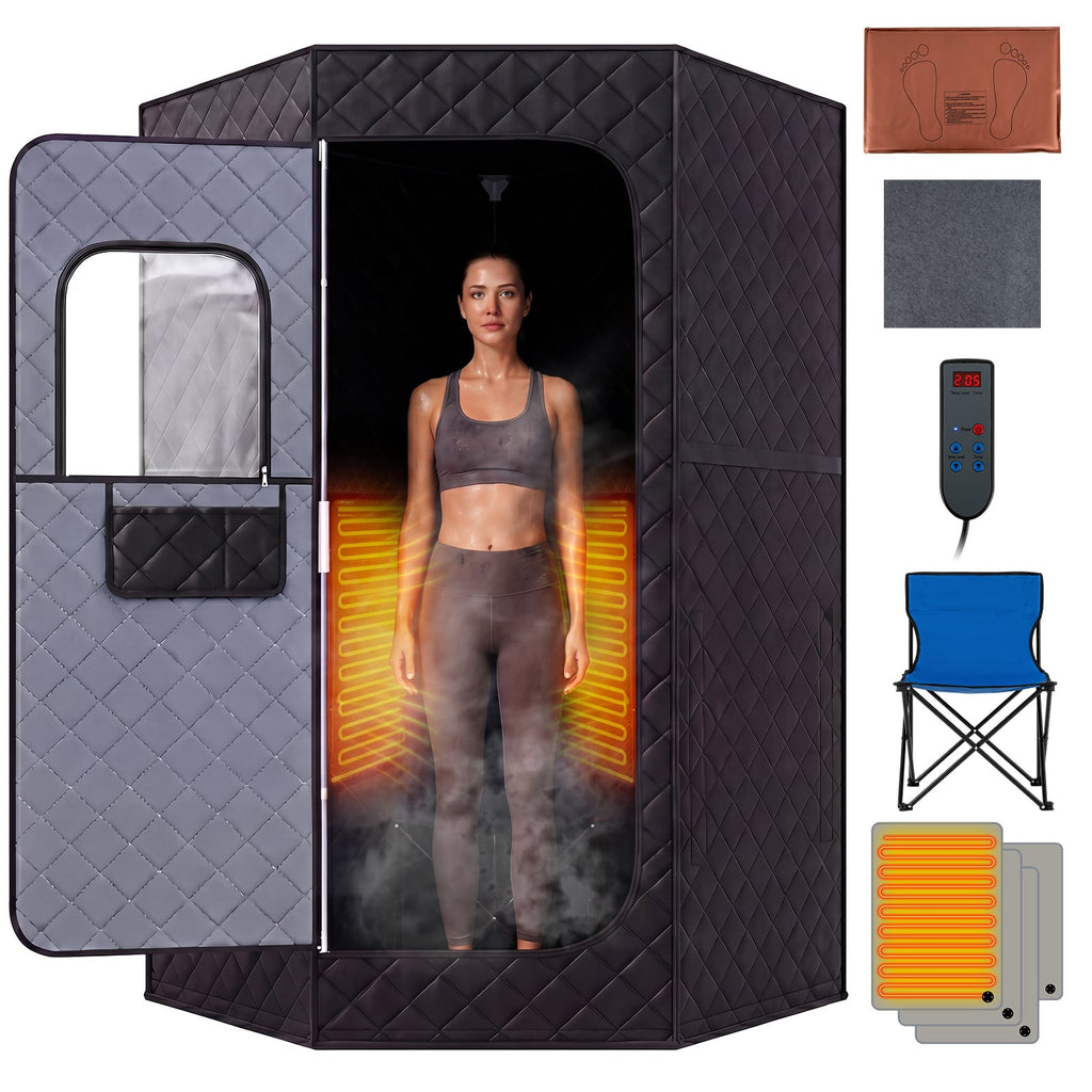 Portable Far Infrared Sauna Box with Heated Foot Pad and Remote Control