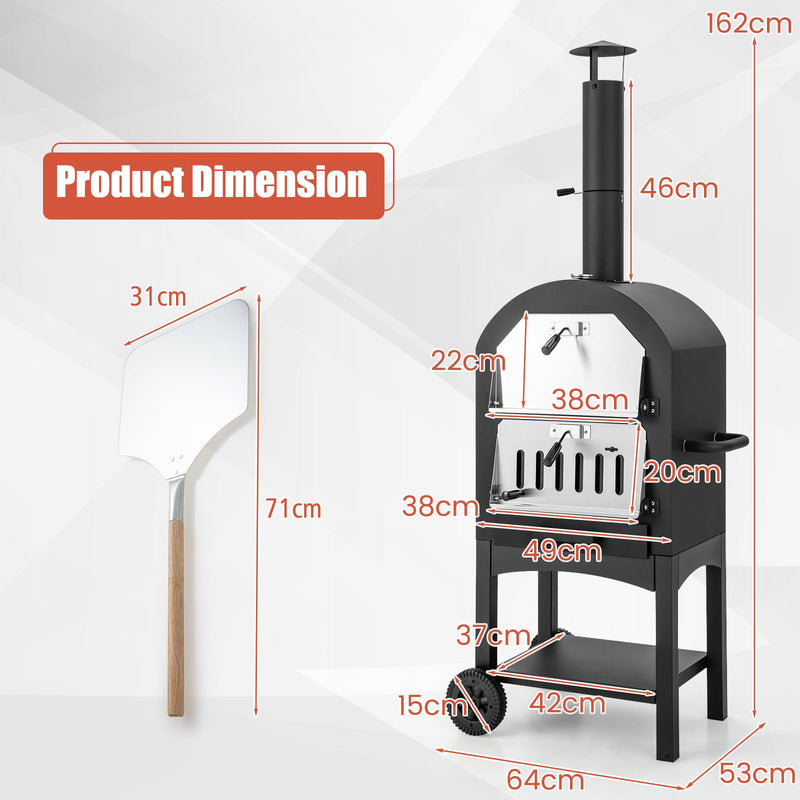 Portable Pizza Oven with Built-in Thermometer and Ash Collection Drawer - view 4