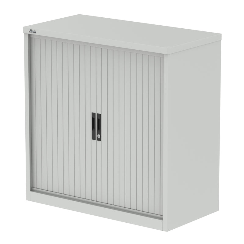 Qube Side Tambour Cupboard With Shelves - 1000mm - Light Grey - Homesplex