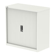 Qube Side Tambour Cupboard With Shelves - 1000mm - White - Homesplex