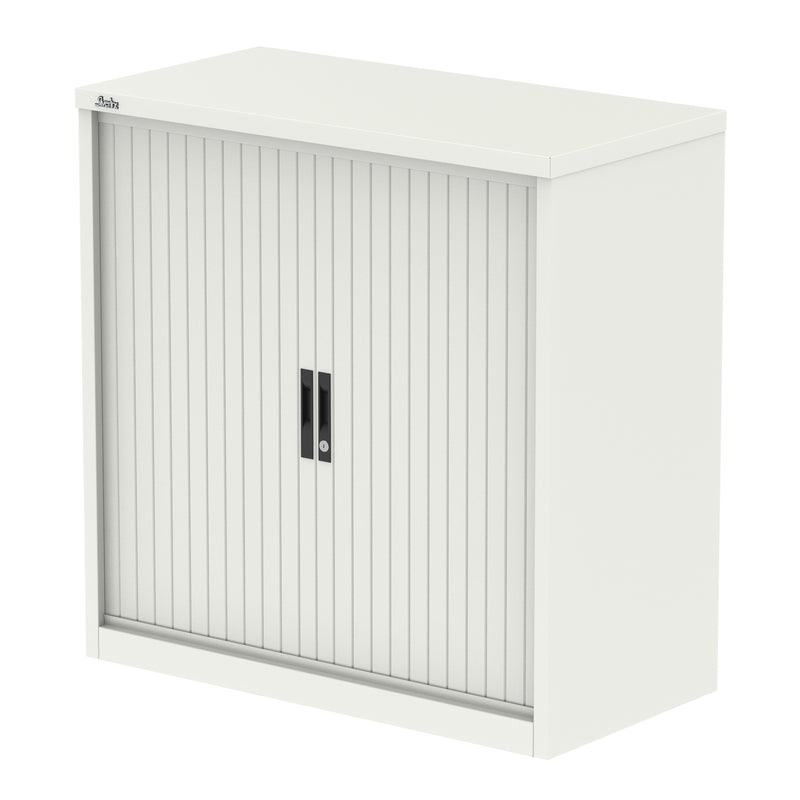 Qube Side Tambour Cupboard With Shelves - 1000mm - White - Homesplex