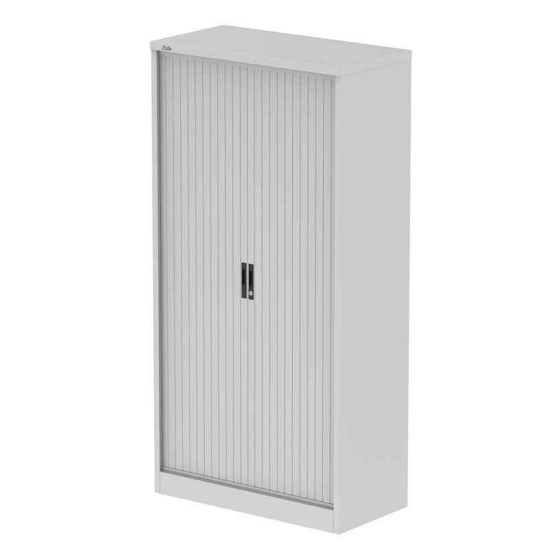 Qube Side Tambour Cupboard With Shelves - 2000mm - Light Grey - Homesplex