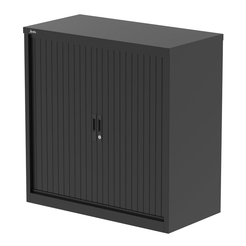 Qube Side Tambour Cupboard With Shelves - 1000mm - Black - Homesplex