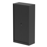Qube Side Tambour Cupboard With Shelves - 2000mm - Black - Homesplex