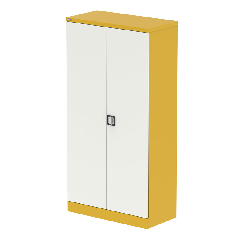 Qube Stationery 2-Door Cupboard With Shelves - 1830mm - Lemon Yellow And Satin White - Homesplex