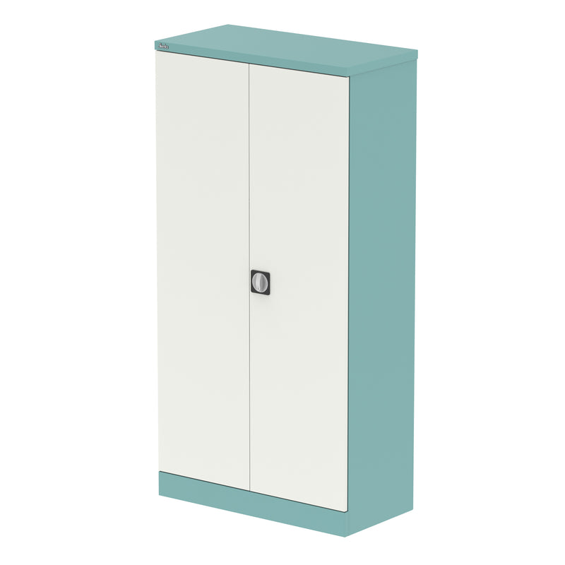 Qube Stationery 2-Door Cupboard With Shelves - 1830mm - Pastel Turquoise And Satin White - Homesplex