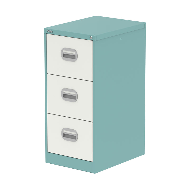 Qube Filing Cabinet - 3 Drawer - Pastel Turquoise And Satin White