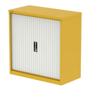 Qube Side Tambour Cupboard With Shelves - 1000mm - Lemon Yellow And White - Homesplex