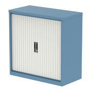 Qube Side Tambour Cupboard With Shelves - 1000mm - Pastel Blue And White - Homesplex