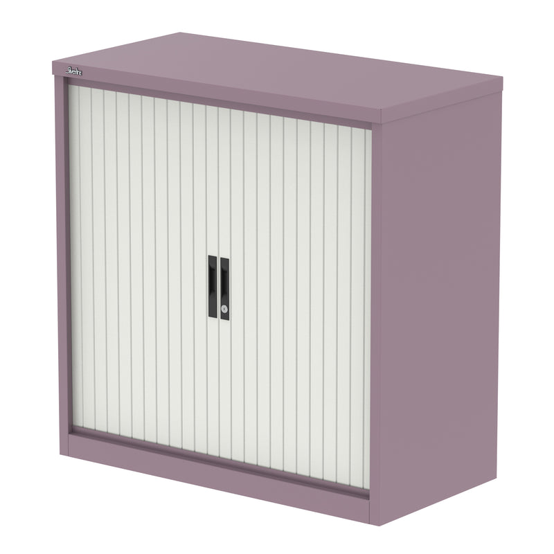 Qube Side Tambour Cupboard With Shelves - 1000mm - Pastel Violet And White - Homesplex