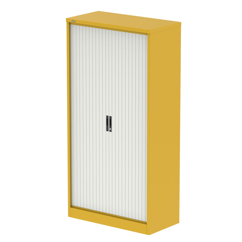 Qube Side Tambour Cupboard With Shelves - 2000mm - Lemon Yellow And White - Homesplex