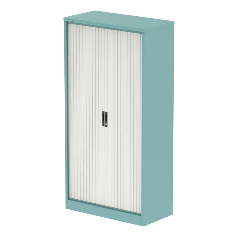 Qube Side Tambour Cupboard With Shelves - 2000mm - Pastel Turquoise And White - Homesplex