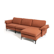Costway L-Shaped 3-Seat Upholstered Sectional Sofa Red - Living Room Corner Sofa Statement Piece